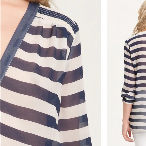JOIE Aceline Sheer Stripe Silk V-Neck Top - Picture 3 of 8